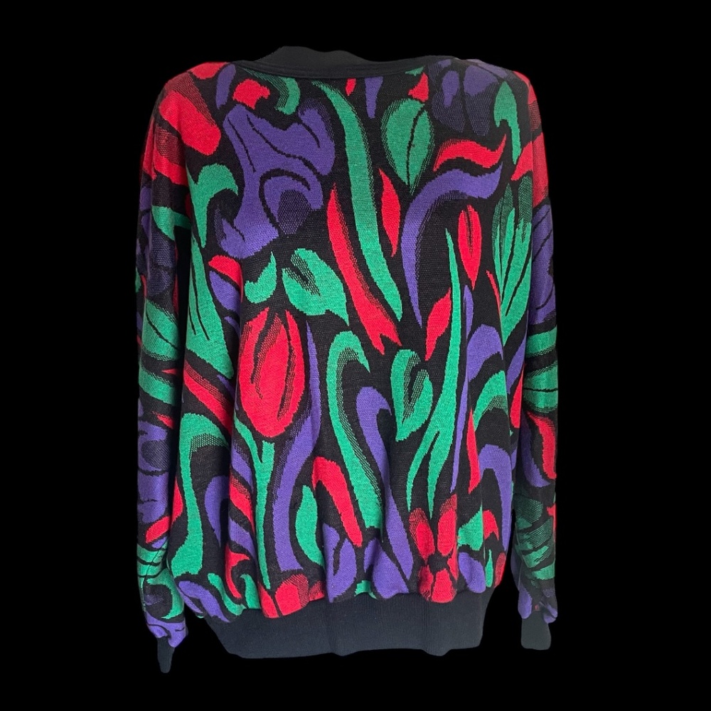 Vintage Top Notch Women's Floral Sweater Retro Tulip Lily Sweater Size Medium